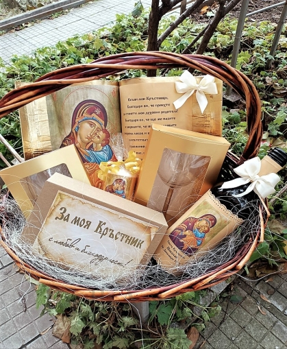 УЛТРА ЛУКС Комплект за Кръстници с икона на Богородица