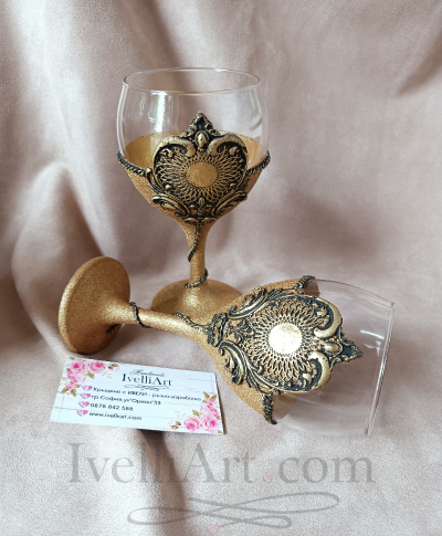 Луксозен комплект чаши за Кръстници със залтен обков DeLuxe