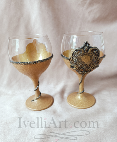 Луксозен комплект чаши за Кръстници със залтен обков DeLuxe