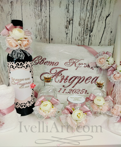 Луксозен комплект за кръщене в пепел от рози ФЛОРАЛНА НЕЖНОСТ