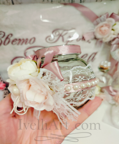 Луксозен комплект за кръщене в пепел от рози ФЛОРАЛНА НЕЖНОСТ