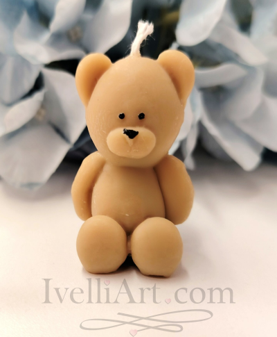 Мини свещ мече в бежово подарък за гости